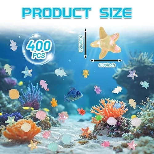 Yonseng 400pcs Luminous Mini Ocean Resin Animals Starfish Jellyfish Seashell Mini Turtles Set Resin Animals Tiny Sea Models for Dollhouse Miniatures DIY Fish Tank Fairy Garden Micro Landscaping thumbnail 2