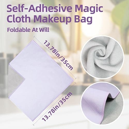 Luxmeroletta Travel Makeup Bag, 13.78x13.78 Inches Self-Adhesive Magic Cloth Cosmetic Organizer for Toiletries, Jewelry & Camera Lens, Washable Polyester Protective Pouch for Travel & Home Storage thumbnail 2