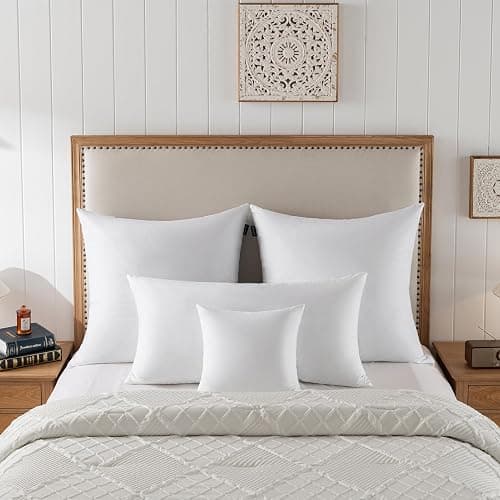 basic home 12x20 Decorative Throw Pillow Inserts-Down Feather Pillow Inserts-Oblong-Cotton Fabric-Set of 2-White. thumbnail 5