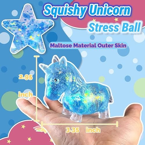 Cute Squishy Unicorn Stress Sugar Balls, Blue Unicorn Squeeze Sugar Ball Squishy Toys for Kids, Stress Relief Animal Squeeze Toys, Birthday Gifts, Classroom Prizes thumbnail 2