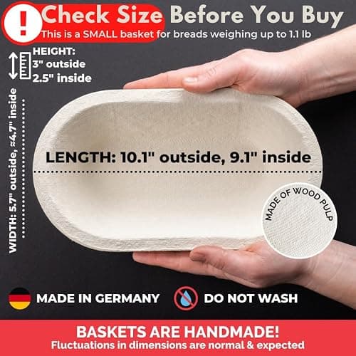 Bulka Small Oval 500g Banneton Bread Proofing Basket Pressed Wood Pulp Brotform - Plane Non-Stick Batard Sourdough Banneton Basket, Made in Germany. thumbnail 3