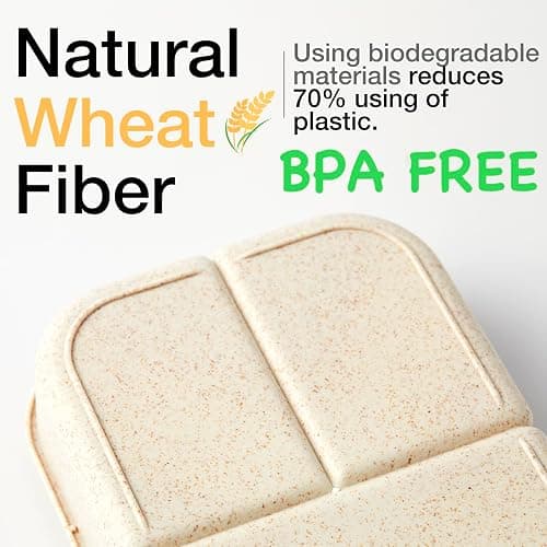 SEVENY Bento Box Natural Wheat Fiber Material,Ideal Leak-Proof Bento Box Adults,Lunch Box for Women,BPA-Free Lunch Box,Reusable Meal Prep Container for Body Builders, White thumbnail 3