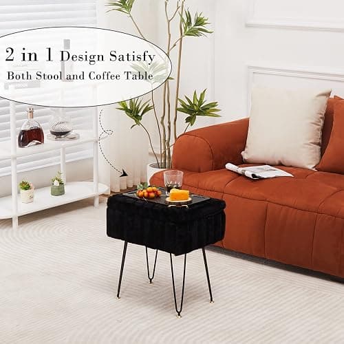 Wimarsbon Storage Ottoman, Vanity Stools with Metal Legs, 16.5" x 11.8" x 18" Modern Faux Mink Fur Footstool, Makeup Chair with Anti-Slip Feet, Accent Table,Footrest,Storage Bench for Bedroom thumbnail 3