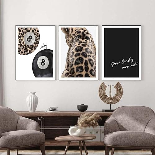 Myzoran 3pcs Leopard Cheetah Wall Art Picture 8 Ball Lucky Canvas Paintings Black And White Trendy Leopard Posters Print Preppy Room Wall Decor For Girls Bedroom Apartment Dorm 12X16in Unframed thumbnail 3