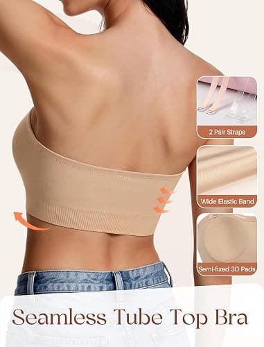 Strapless Bra for Women Non-Slip Bandeau Bra Push Up Invisible Seamless Wireless Bralettes No Underwire Padded Tube Top Bras thumbnail 3