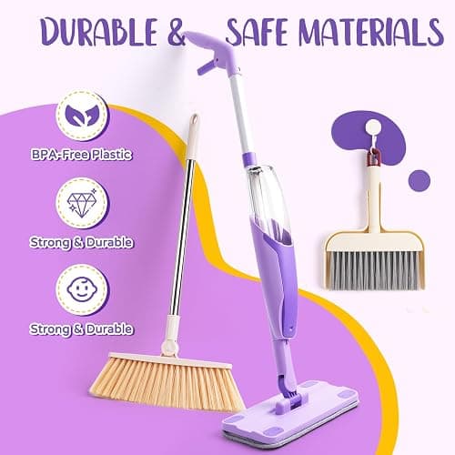 Kids Cleaning Toy Set,Purple Mini Spray Mop Montessori Toys Pretend Play Cleaning Tool for Toddlers with Spray Mop & Kids Broom Dustpan Set Cleaning Toys Gift for Toddlers Girls Boys Age 3+ thumbnail 5