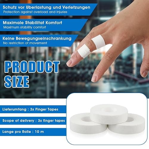 YUXIANLB Finger Tape, 0.5 Inch x 10 Yard White Athletic Tape Extra Strong Adhesive, 3 Rolls Sport Tape, Medical Tape, Foot Tape for Rock Climbing, Grappling, Basketball, Lifters and BJJ Finger Tape thumbnail 2