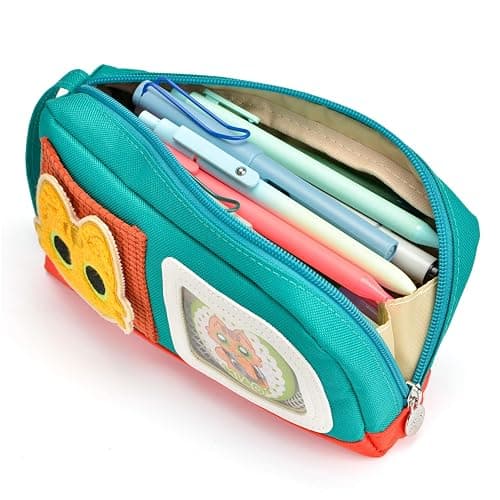 Pencil Case Large Capacity Adorable Cat Pencil Pouch Stationery Pen Bag for Teen Girls and Boys with Magic Sticker and Decoration Badges thumbnail 3