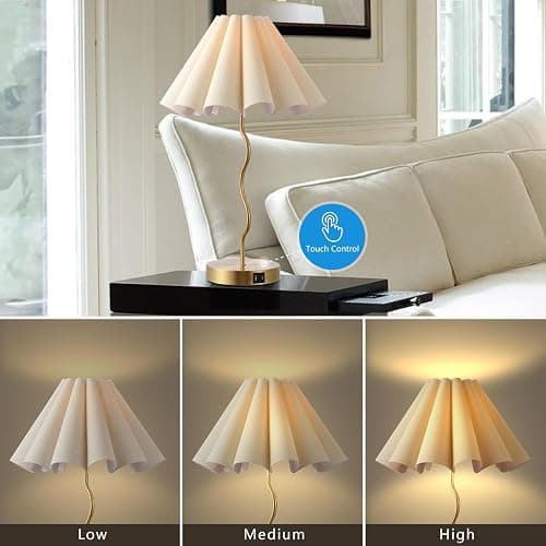 EOEYYOYB Pleated Table Lamp, Table Lamp for Bedroom, Bedside Lamps for Nightstand with Linen Lampshade, Modern Lamp for Bedroom Home Office Decor thumbnail 3