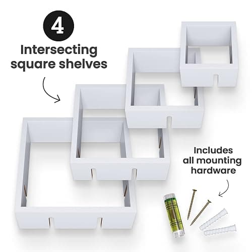 Greenco 4 Cube Intersecting Shelves, Easy-to-Assemble Floating Wall Mount Shelves for Bedrooms and Living Rooms, Natural Finish thumbnail 3