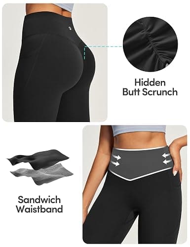 IUGA Mini Flare Leggings for Women Tummy Control Hidden Scrunch Butt Flared Yoga Pants with Pockets No Front Seam Workout thumbnail 4