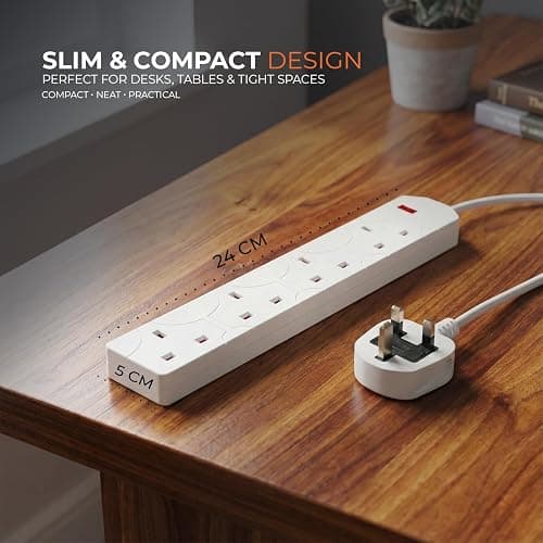 Wolf Power 4 Way Extension Lead, 2 Metre Extension Cable with UK 3 Pin Plug, Multi Socket Power Strip, Wall Mountable, Suitable for Home, Office & Appliances (White, 1 Pack) thumbnail 2