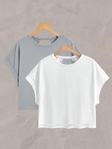 RoseSeek Girl's 2 Packs Open Back Backless Tops Criss Cross Short Sleeve T Shirts Crewneck Casual Tees thumbnail 3