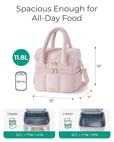 BAGSMART Lunch Bag Women, Double Deck Insulated Lunch Box, Quilted Puffer Lunch Tote, Leakproof, Durable & Reusable Large Lunch Cooler For Work Picnic Travel Meal Prep, Black thumbnail 2