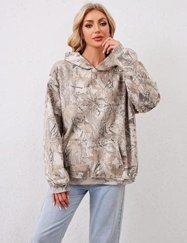 Anoumcy Camo Hoodie Womens Maple Leaf Fleece Hooded Sweatshirt Oversized Camouflage Hoodies For Women Trendy thumbnail 5