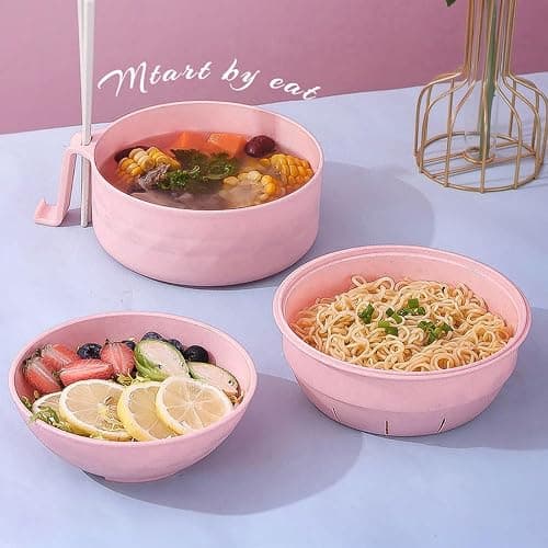 Layron Ramen Cooker Ramen Bowl Set with Chopsticks Microwave Noodle Bowl College Dorm Room Essentials for Girls for Boys Apartment Essentials (pink) thumbnail 2