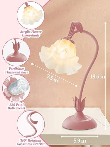 Flower Table Lamp Bedside Lamps LED Reading Light,3 Color Modes Cute Small Lamp,Vintage Flower Lamp Nightstand Lamp Kawaii Table Lamp for Bedroom Living Room Office Dorm Desk Home Decor (pink lamp) thumbnail 4