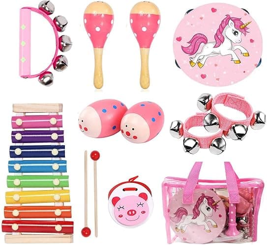 Kids Musical Instruments Sets, Non-Toxic Musical Toy, Wooden Percussion Instruments Toys Tambourine Xylophone for Kids Playing Preschool Education, Promotes Early Learning for Boys Girls Gift - Image 1