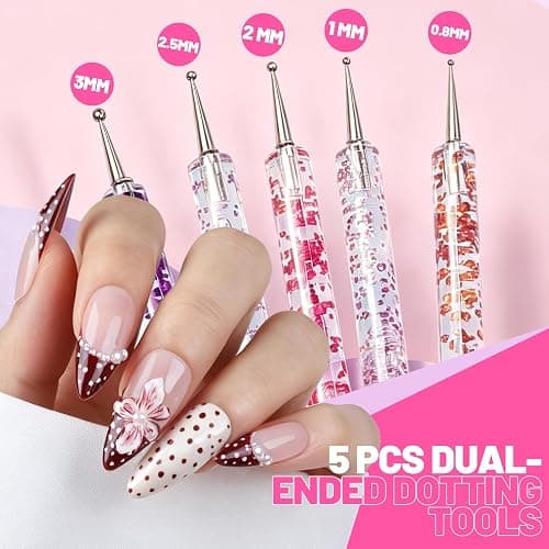 Teenitor Nail Art Tools Set, 23 Pcs Nail Art Brushes, 5 Pcs Nail Dotting Tool, 2 Set of Nail Stand, 100 Pcs Double-Sided Adhesive Tabs, Nail Art Palette, Brushes Holder, Pink thumbnail 5