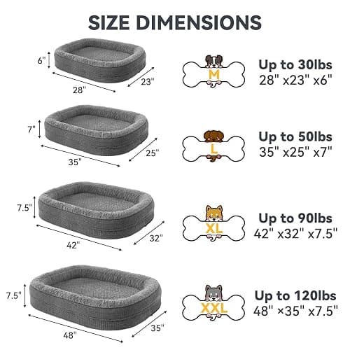 JOEJOY Orthopedic Dog Beds Large Sized Dog, XL Egg-Crate Memory Foam Pet Couch Bed with Bolster Sides, Waterproof Lining, Removable Washable Cover & Non-Slip Bottom, Grey thumbnail 6