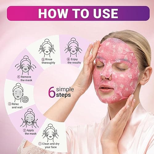 VIABEAUTY 6 Pack of Sheet Face Masks Skincare - Collagen Face Mask Sheets with Hyaluronic Acid, Vitamin C, Snail Mucin - Facial Sheet Mask for Hydrating, Moisturizing, Rejuvenating - 1 Count (Pack of 6) - Sheet Face Masks thumbnail 6