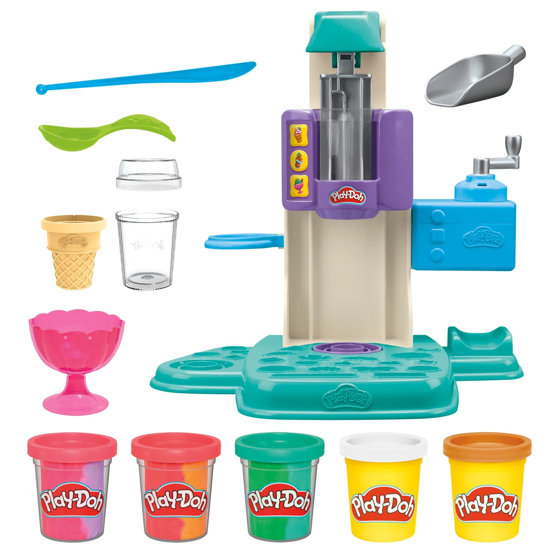Play-Doh Rainbow Swirl Ice Cream Playset with 7 Pretend Play Kitchen Accessories, Arts and Crafts Toys for 3 Year Old Girls and Boys and Up thumbnail 4