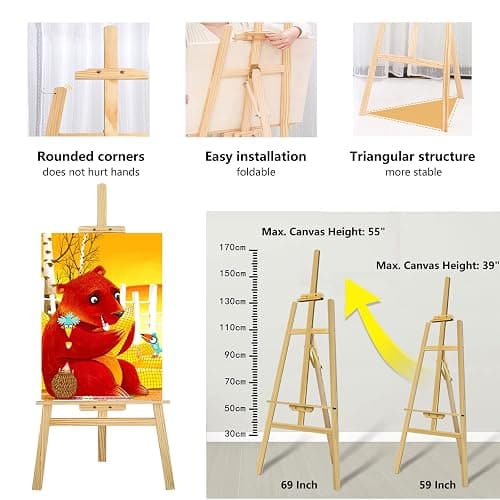 Easel Stand for Wedding, Easel Display Stand 59" Canvas Stand for Painting Wedding Poster, Wedding Welcome Sign with Stand, Wedding Table Plan Board, Wooden Easel Stand for Painting, Art Poster Easel thumbnail 3