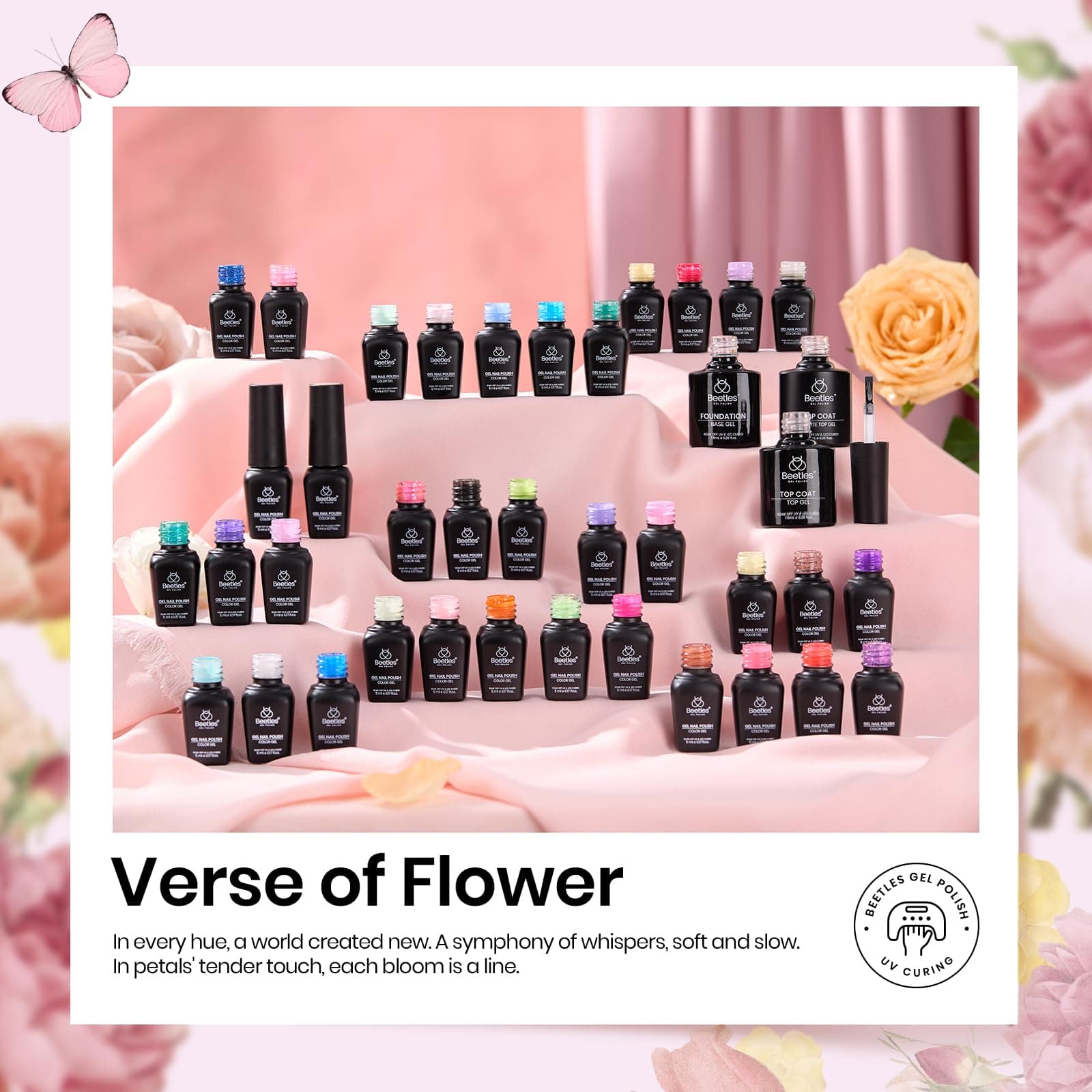 beetles Gel Polish Set 36 Colors Verse of Flower Collection All Season Nail Polish Pink Green Red Brown Purple Gel Polish with 3Pcs Base Top Coat Soak off UV Gel & Nail Art Stickers thumbnail 3