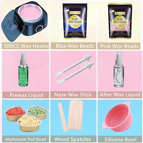 Lrqmte Eyebrow Waxing Kit for Women, 500ml Mini Wax Pot for Men, Full Body Hair Removal, Painless Wax Machine with 4 Packs Hard Beads & Spatulas, Home Use Waxing System for Bikini, Face, Legs thumbnail 4