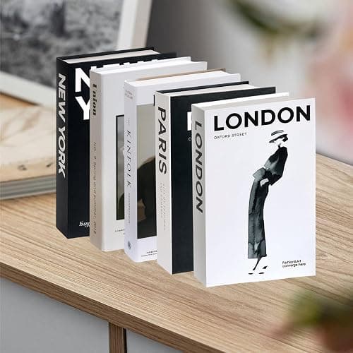 5 PCS Decorative Fake Books Set, Fashion Hardcover Display Books for Home Décor - Foldable Faux Book for Coffee Table, Bookshelf, Office - Stacked Modern Decorative Book Set (B) thumbnail 7