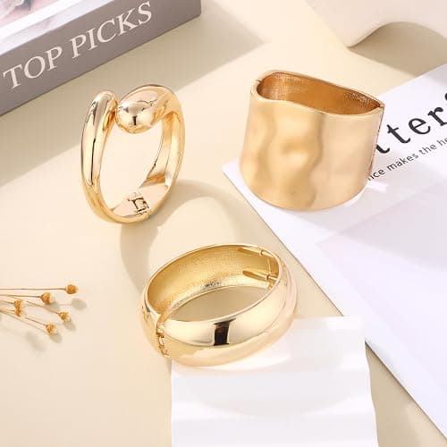 Svovin 1-3PCS Cuff Bracelets for Women Wide Bangle Bracelet Trendy Chunky Bangle Bracelets Irregular Statement Wrist Cuff Wrap Bracelet thumbnail 6