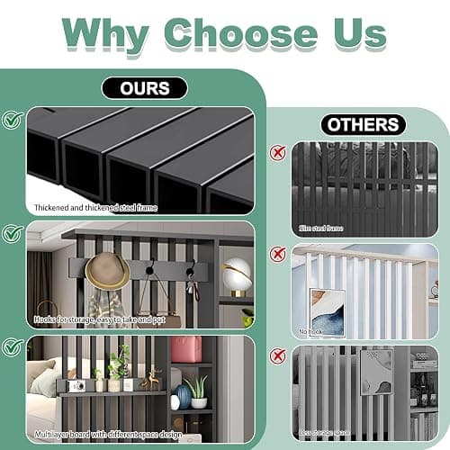 Fakednss Freestanding Room Divider with Shelves, Modern Wall Room Dividers with Coat Rack and Storage Cabinet, Entrance Hall Partition Screen Column Floor to Ceiling, Privacy Screens for Home Office thumbnail 8