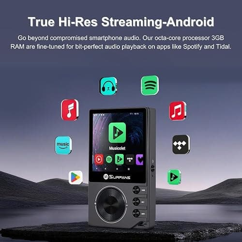 Surfans F20 Pro Hi-Res Music Player, Dual ESS9018 DAC,DSD512, Spotify & Tidal Support, WiFi & Bluetooth LDAC, 4.4mm Balanced(500mW), Expandable 1TB, Touchscreen Portable MP3 DAP (Gray) thumbnail 3