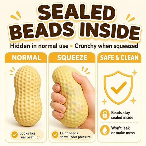 Crunchy Peanut Squishy ASMR Squeeze Stress Relief Fidget for Adults | Crunchy ASMR Experience, Soft Flexible Texture, Satisfying Hand Squeeze for Relaxation, Office Desk Accessory and Adult Gift thumbnail 6