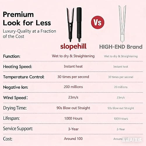 slopehill 2-in-1 Hair Straightener and Blow Dryer, Professional Flat Iron with High-Speed Airflow Technology for Straight, Smooth Hair (Black) thumbnail 2
