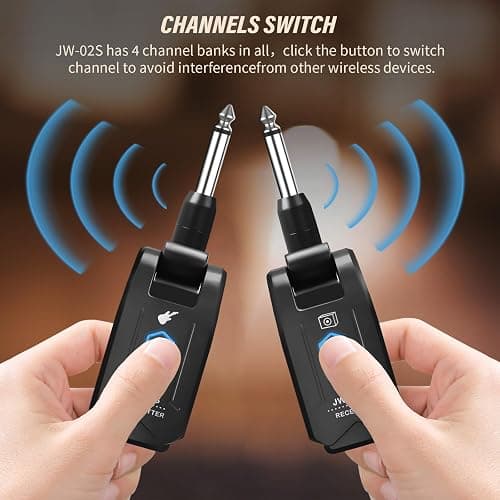 JOYO 5.8GHz Wireless Guitar System Wireless Guitar Transmitter Receiver Rechargeable Audio with 4 Signal Channels for Electric Guitar Bass 20M (JW-02S) thumbnail 4