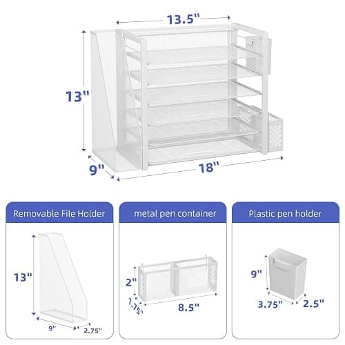 Simple Trending 6 Tier Desk File Organizer, Paper Letter Tray Organizer with File Holder and Pen Container, White thumbnail 2