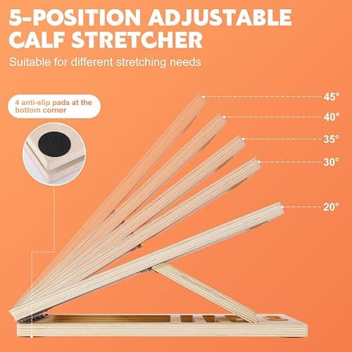Slant Board for Calf Stretching, Adjustable Wooden Calf Stretcher Incline Board, Calf Stretch Board for Squats Leg Knees Heel Ankle Stretching thumbnail 4