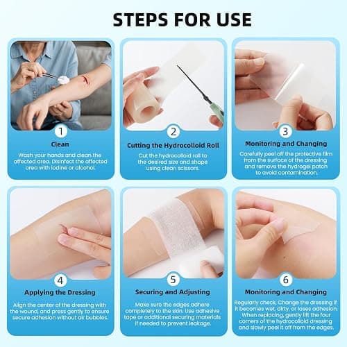 Hydrocolloid Roll Bandages, 2IN x 12FT Extra Large Hydrocolloid Patch with Self-Adhesive, Ultra Absorbent, Cut-to-Size, Flexible & Waterproof for Burn, Blister, Acne Care, First Aid Kit Essential thumbnail 9