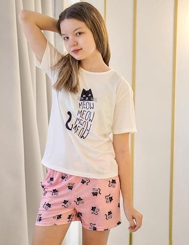 Arshiner Girls Pajama Set 3 Piece Short Sleeve Sleepwear Summer Soft Cute Pjs Outfits thumbnail 5