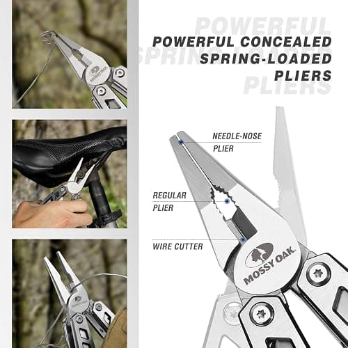 MOSSY OAK Multitool, 21-in-1 Stainless Steel Pocket Knife with Screwdriver Sleeve, Self-locking Pliers with Sheath-Perfect for Outdoor, Survival, Camping, Hiking, Simple Repair - 21-in-1 - Silver thumbnail 5