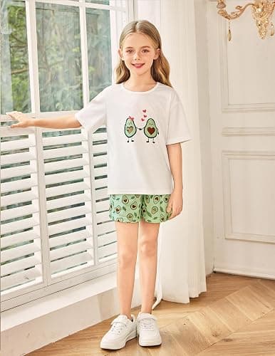 Arshiner Girls Pajama Set 3 Piece Short Sleeve Sleepwear Summer Soft Cute Pjs Outfits thumbnail 7