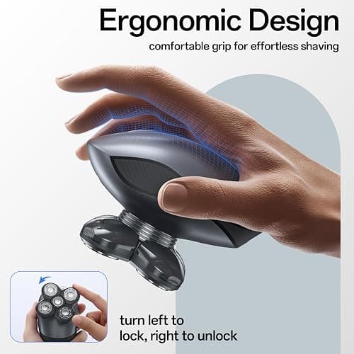 Electric Razor for Men, Head & Body Hair Shaver for Men, Cordless Rechargeable Wet/Dry Bald Head & Groin Waterproof Razor with Rotary Blades,Clippers, Beard Trimmer,Nose Trimmer, Brush (Gray) thumbnail 8