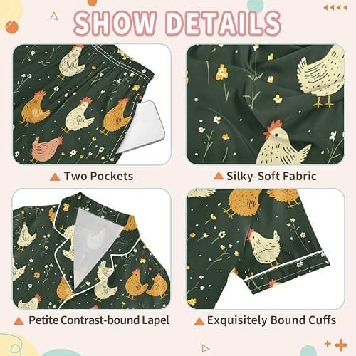 ALAZA Paris Eiffel Tower Blossom Flower Satin Pajamas Set Short Sleeve Button Down Sleepwear Summer Pjs 2 Piece thumbnail 7
