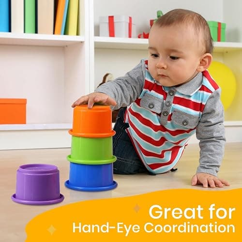 Tiny Tinker Stacking Cups Baby Toy Educational Cup Stacking Set 8-Pc Stackable Cups with Number Rainbow Nesting Cups for Babies 6-12 Months Stacking Cups for Toddlers 1-3 Perfect for Indoor/Outdoor thumbnail 2