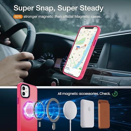DEERLAMN Magnetic Matte Case for iPhone 12/12 Pro with Screen Protector, [Compatible with MagSafe][Military Grade Drop Protection] Slim Translucent Shockproof Protective Phone Cover, Hot Pink thumbnail 2