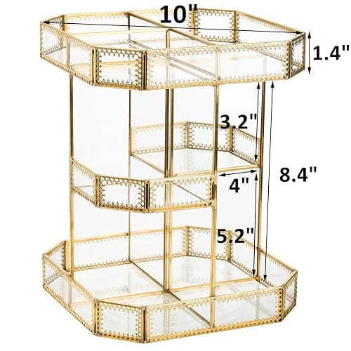 ZOOFOX 360 Degree Rotating Glass Makeup Organizer, Large Cosmetics Storage Display Holder with Gold Trim for Vanity, Clear Makeup Carousel for Perfume, Cosmetics, Brushes, Lotion, Lipsticks thumbnail 2