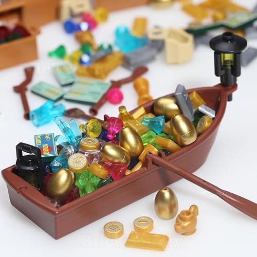 BrickBounty 220 Pcs Pirate Treasure Money Parts Building Blocks, Expedition Wooden Boats Treasure-Maps, Cash Chests with Gold Nuggets, Pretend Play Dollar for Friends City Farm Series Bricks thumbnail 2
