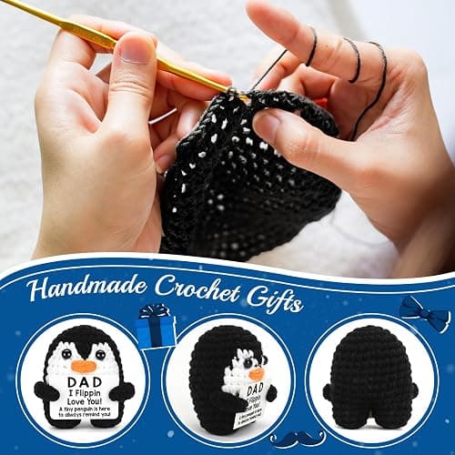 Fathers Day Dad Gifts from Daughter Son, Handmade Crochet Mini Penguin Birthday Gift for Father StepDad, Funny Gifts for Dad Birthday Father‘s Day Cute Decor, I Love You Dad‘s Emotional Small Present - Dad thumbnail 3
