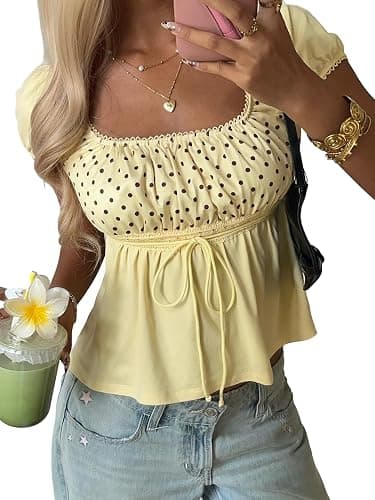 SOLY HUX Women's Square Neck Short Sleeve Peplum Tops Cute Summer Blouse for Teen Girls Babydoll Top T Shirt - Image 1